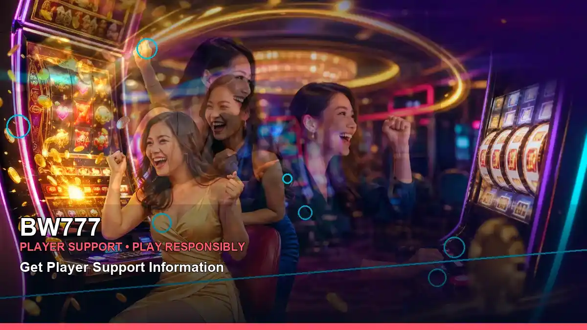 BW777 mobile casino first deposit rewards featuring an adult Filipina casino host with a panoramic reel composition